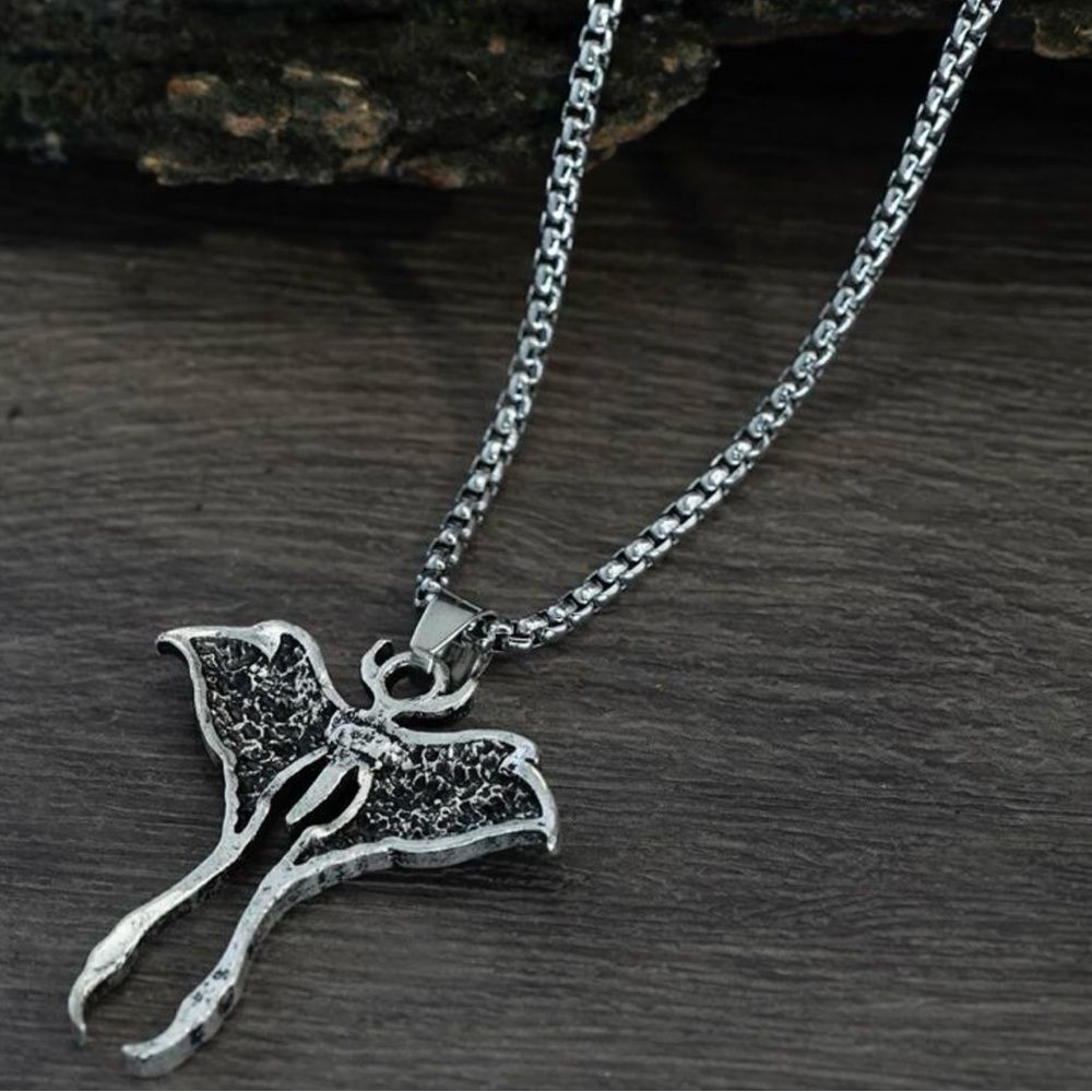 Gothic Lunar Moth Silver Tone Pendant Necklace with Chain engraved details - Picture 3 of 7